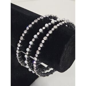 Set Of 3 Stackable Black Metal Crystal Bengal Bracelets